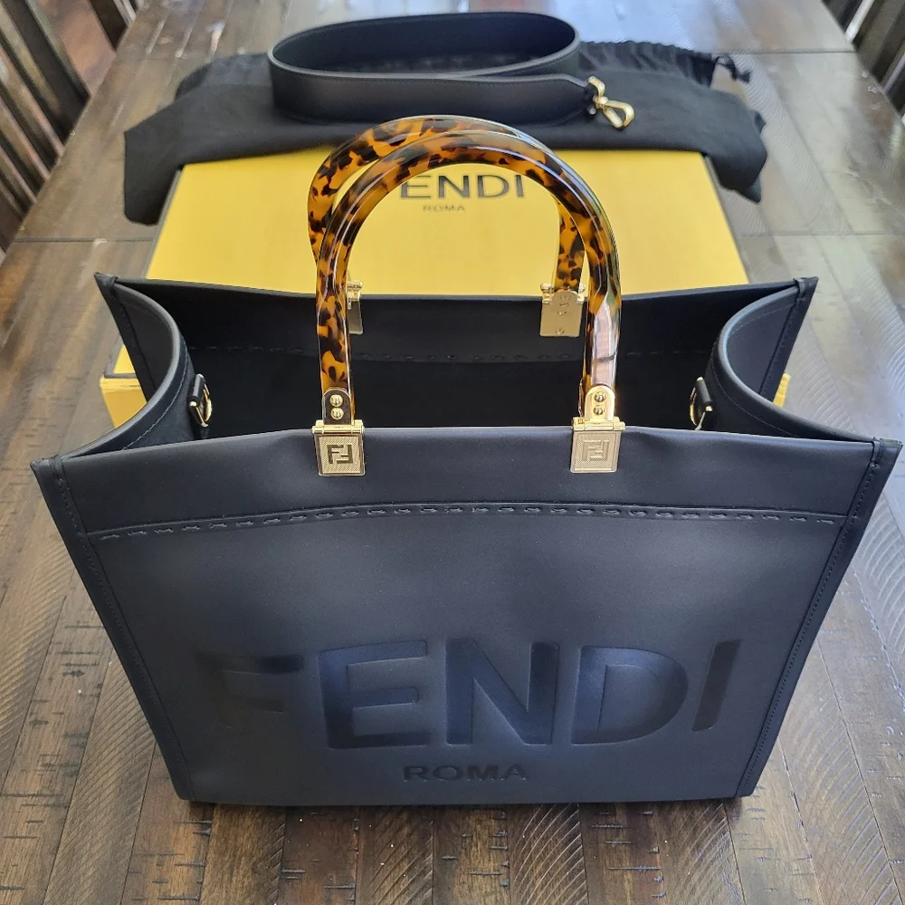 Fendi | Bags | Fendi Black Tote Bag With Tortoiseshell Handles New